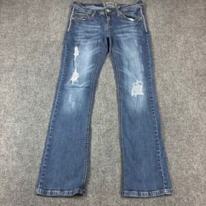 Truce Jeans Womens 11 Medium Wash Distressed Bootcut Low Rise Denim Blue Y2K